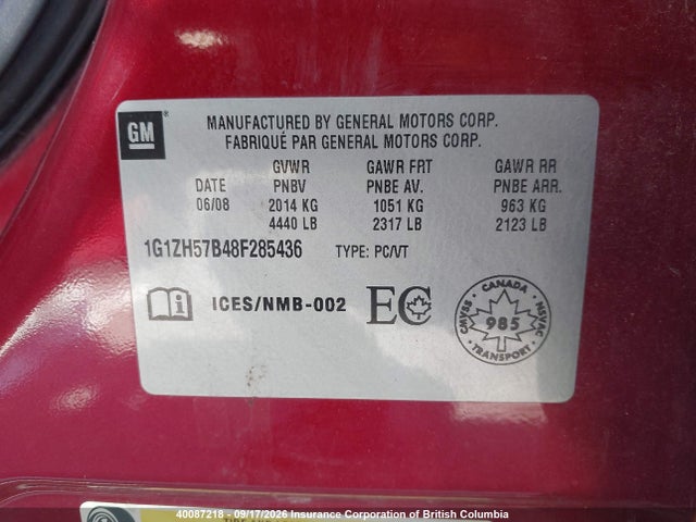 40087218 :رقم المزاد ، 1G1ZH57B48F285436 vin ، 2008 Chevrolet Malibu 1lt مزاد بيع