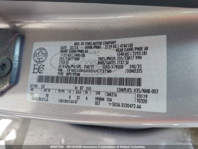 Продажа на аукционе авто 2013 Ford Escape Se, vin: 1FMCU9GX0DUC73796, номер лота: 40087286