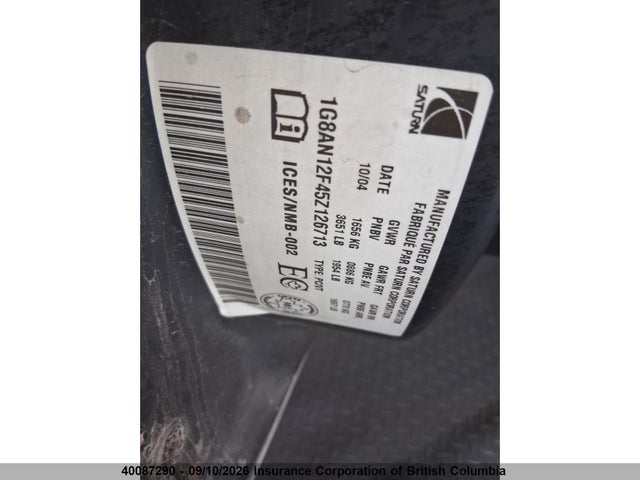 2005 Saturn Ion მანქანა იყიდება აუქციონზე, vin: 1G8AN12F45Z126713, აუქციონის ნომერი: 40087290