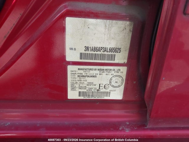 Продаж на аукціоні авто 2010 Nissan Sentra 2.0s, vin: 3N1AB6AP3AL665625, номер лоту: 40087303
