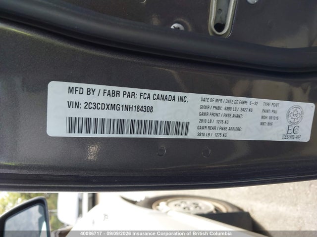 Продаж на аукціоні авто 2022 Dodge Charger Gt, vin: 2C3CDXMG1NH184308, номер лоту: 40086717