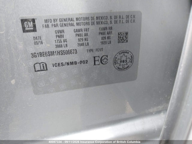 Chevrolet Cruze 2017 3G1BE6SM1HS506673 Image 9