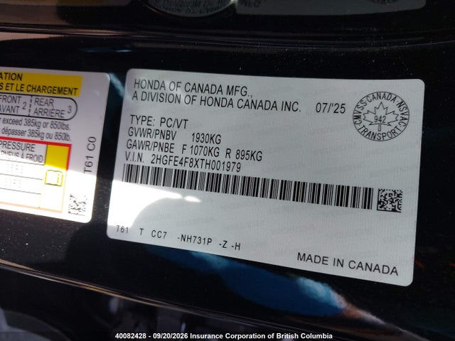 2HGFE4F8XTH001979 Honda Civic Sport/sport Touring
