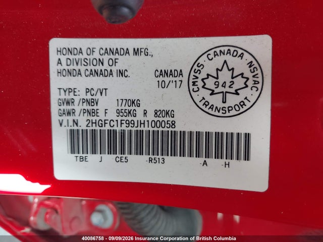 Honda Civic Touring 2018 2HGFC1F99JH100058 Image 19