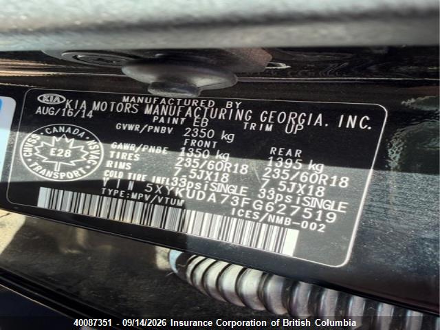 KIA SORENTO EX 2015 5XYKUDA73FG627519 Image 14