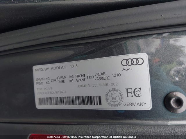 Продажа на аукционе авто 2019 Audi S5, vin: WAUC4CF5XKA013631, номер лота: 40087354