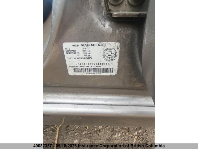 Продажа на аукционе авто 2002 Nissan Maxima Gle/gxe/se, vin: JN1DA31D92T441910, номер лота: 40087357