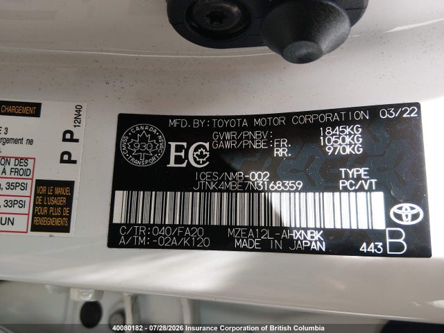 Toyota COROLLA SE 2022 JTNK4MBE7N3168359 Image 9