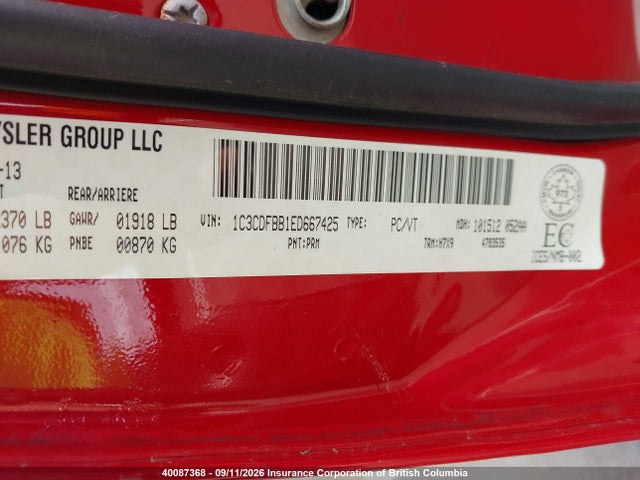 40087368 :رقم المزاد ، 1C3CDFBB1ED667425 vin ، 2014 Dodge Dart Sxt مزاد بيع