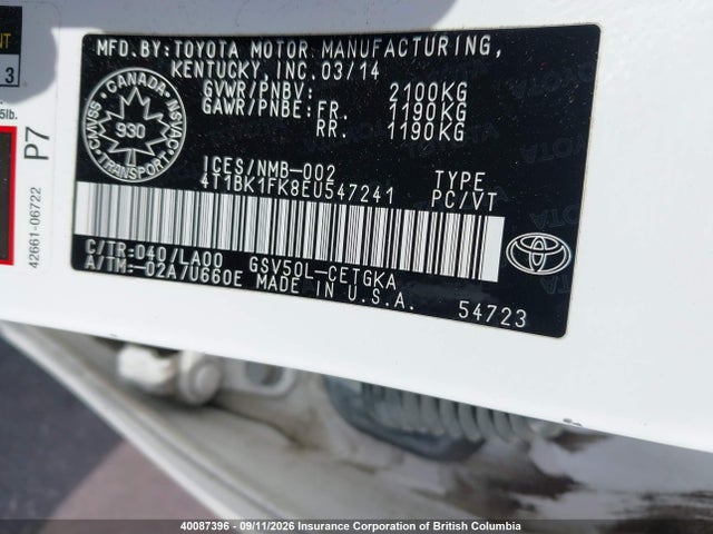 Toyota Camry 2014 4T1BK1FK8EU547241 Image 9