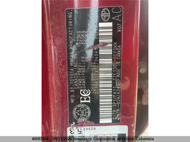 40087404 :رقم المزاد ، 2T1BR32EX7C734041 vin ، 2007 Toyota Corolla Ce/le/s مزاد بيع