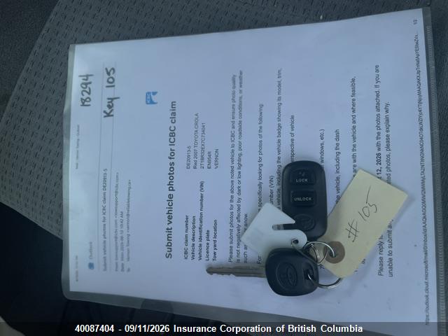 40087404 :رقم المزاد ، 2T1BR32EX7C734041 vin ، 2007 Toyota Corolla Ce/le/s مزاد بيع