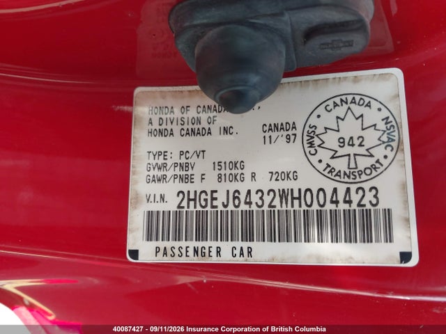 Aukcja sprzedaży 1998 Honda Civic, vin: 2HGEJ6432WH004423, numer aukcji: 40087427