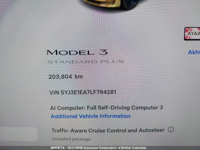 5YJ3E1EA7LF794281 Tesla MODEL 3