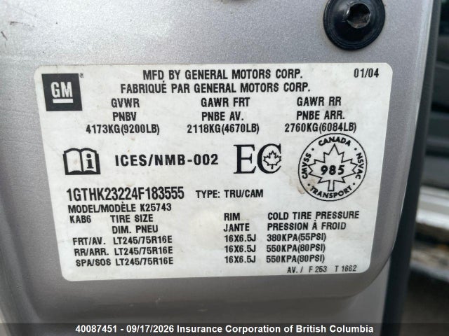 Продаж на аукціоні авто 2004 Gmc Sierra K2500 Heavy Duty, vin: 1GTHK23224F183555, номер лоту: 40087451