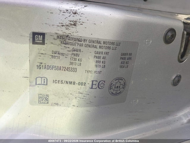 Aukcja sprzedaży 2010 Chevrolet Cobalt 1lt, vin: 1G1AD5F58A7245333, numer aukcji: 40087473