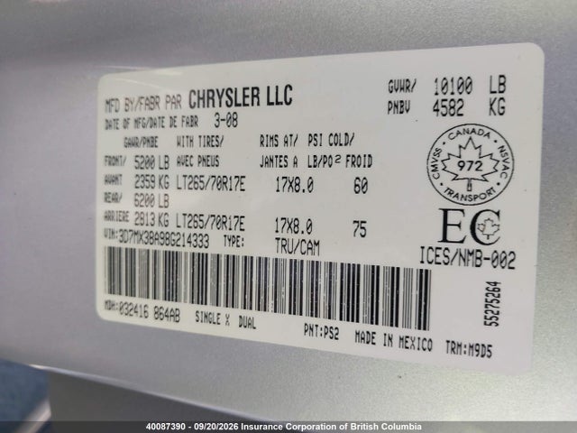2008 Dodge Ram 3500 St/slt მანქანა იყიდება აუქციონზე, vin: 3D7MX38A98G214333, აუქციონის ნომერი: 40087390