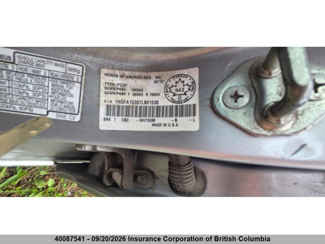 Aukcja sprzedaży 2007 Honda Civic, vin: 1HGFA15397L801536, numer aukcji: 40087541