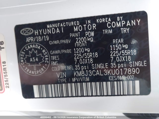 Aukcja sprzedaży 2019 Hyundai Tucson Limited/sel/sport/ultimate/value/night, vin: KM8J3CAL3KU017890, numer aukcji: 40086462