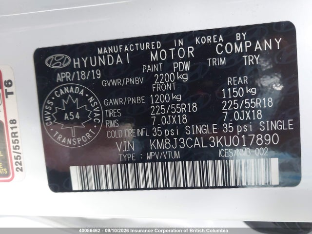 Aukcja sprzedaży 2019 Hyundai Tucson Limited/sel/sport/ultimate/value/night, vin: KM8J3CAL3KU017890, numer aukcji: 40086462