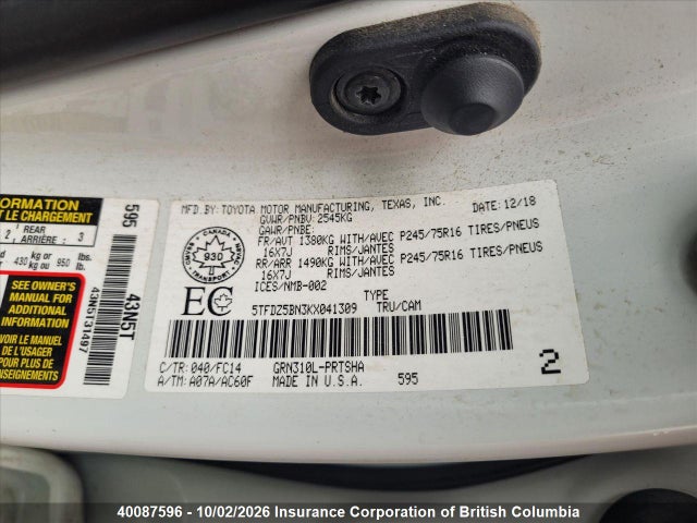 Продаж на аукціоні авто 2019 Toyota Tacoma Double Cab/sr5/trd Sport/trd Off Road, vin: 5TFDZ5BN3KX041309, номер лоту: 40087596