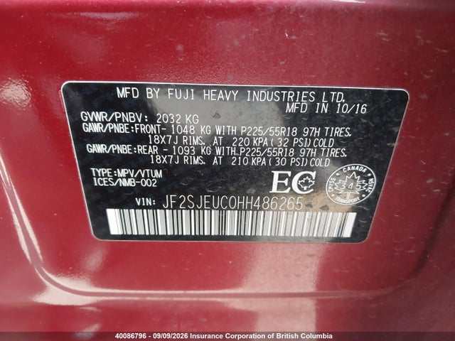 Subaru Forester 2.5i Touring 2017 JF2SJEUC0HH486265 Image 9