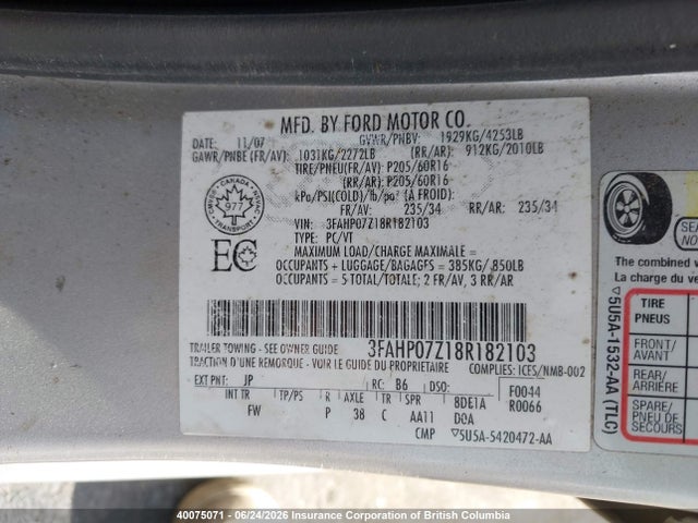 Продажа на аукционе авто 2008 Ford Fusion Se, vin: 3FAHP07Z18R182103, номер лота: 40075071