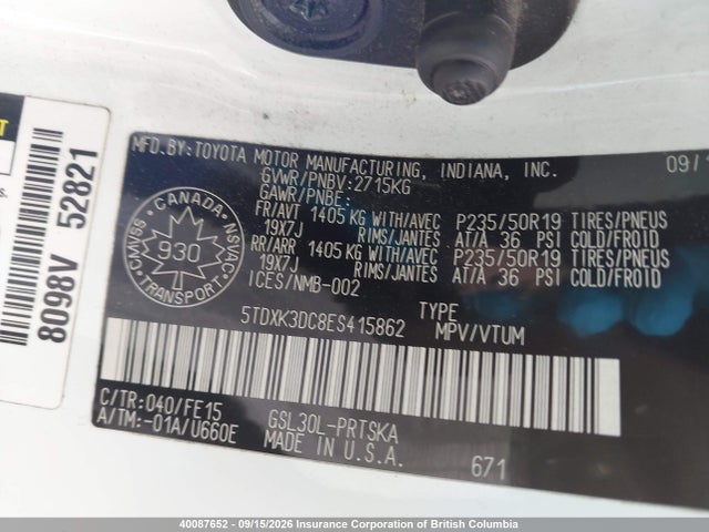 Продаж на аукціоні авто 2014 Toyota Sienna Sport, vin: 5TDXK3DC8ES415862, номер лоту: 40087652