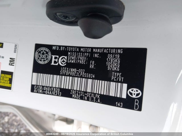 Toyota COROLLA LE 2020 5YFBPRBE2LP055934 Image 9