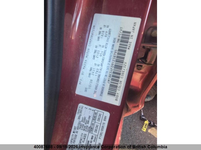 Aukcja sprzedaży 2009 Mazda 3 I, vin: JM1BK34F091238795, numer aukcji: 40087688