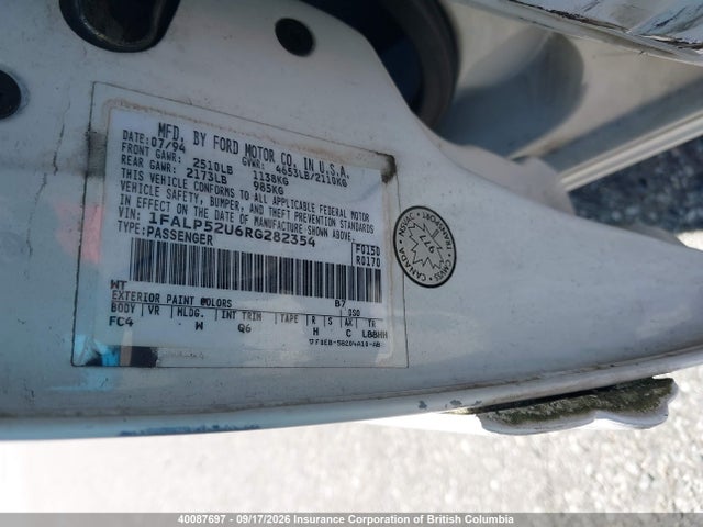 Продаж на аукціоні авто 1994 Ford Taurus Gl, vin: 1FALP52U6RG282354, номер лоту: 40087697