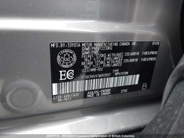 Продажа на аукционе авто 2026 Toyota Rav4, vin: 2T36CRAV4TW002057, номер лота: 40087718