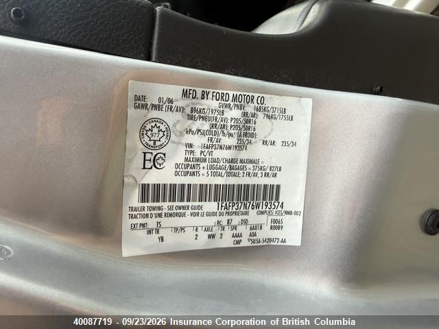 Продаж на аукціоні авто 2006 Ford Focus, vin: 1FAFP37N76W193574, номер лоту: 40087719