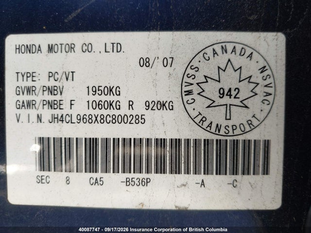 Продажа на аукционе авто 2008 Acura Tsx, vin: JH4CL968X8C800285, номер лота: 40087747