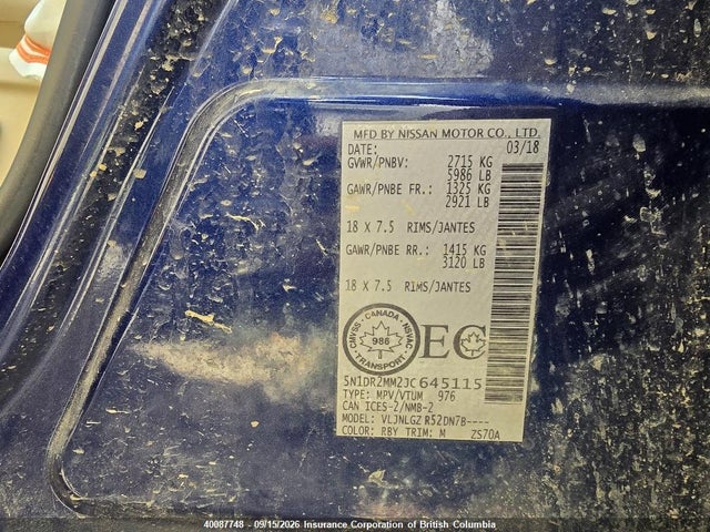 5N1DR2MM2JC645115 Nissan Pathfinder S/sv/sl/platinum