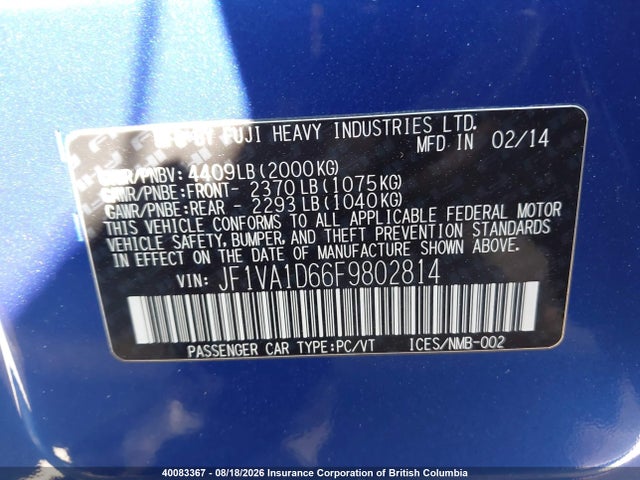 JF1VA1D66F9802814 Subaru Wrx Premium