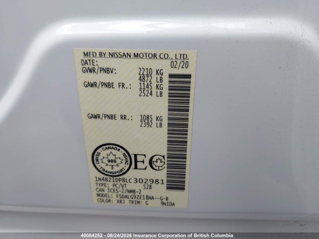 1N4BZ1DP8LC302981 Nissan Leaf Sl Plus