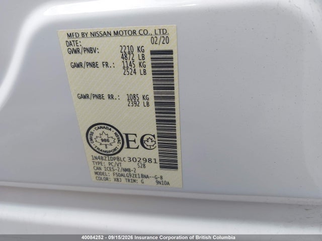 1N4BZ1DP8LC302981 Nissan Leaf Sl Plus