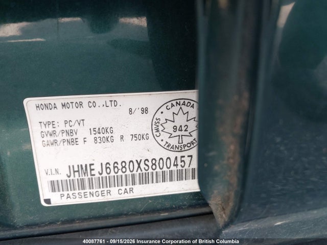 Продажа на аукционе авто 1999 Honda Civic, vin: JHMEJ6680XS800457, номер лота: 40087761