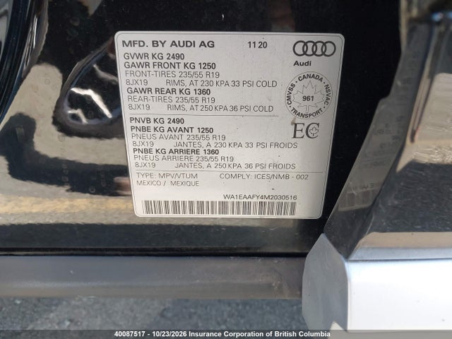 Продажа на аукционе авто 2021 Audi Q5 Progressiv, vin: WA1EAAFY4M2030516, номер лота: 40087517
