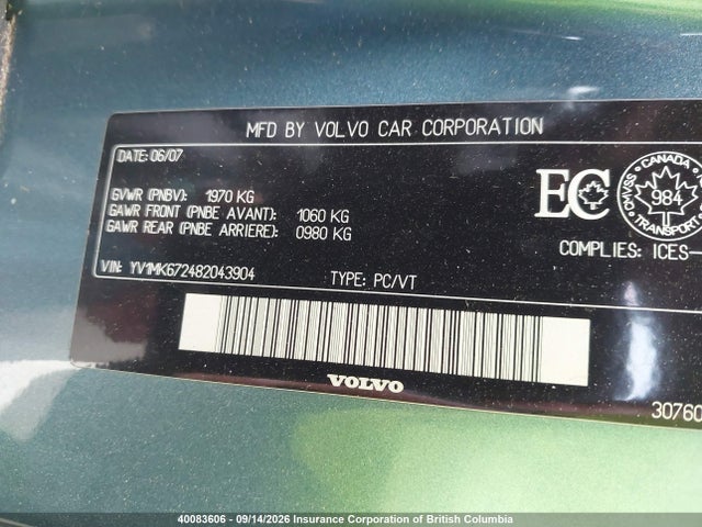40083606 :رقم المزاد ، YV1MK672482043904 vin ، 2008 Volvo C30 T5 مزاد بيع