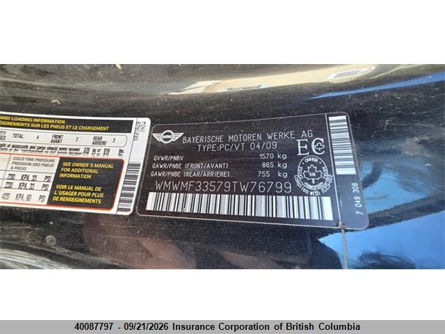 Aukcja sprzedaży 2009 Mini Cooper, vin: WMWMF33579TW76799, numer aukcji: 40087797