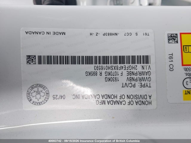 Aukcja sprzedaży 2025 Honda Civic Sport/sport Touring, vin: 2HGFE4F8XSH016593, numer aukcji: 40083742
