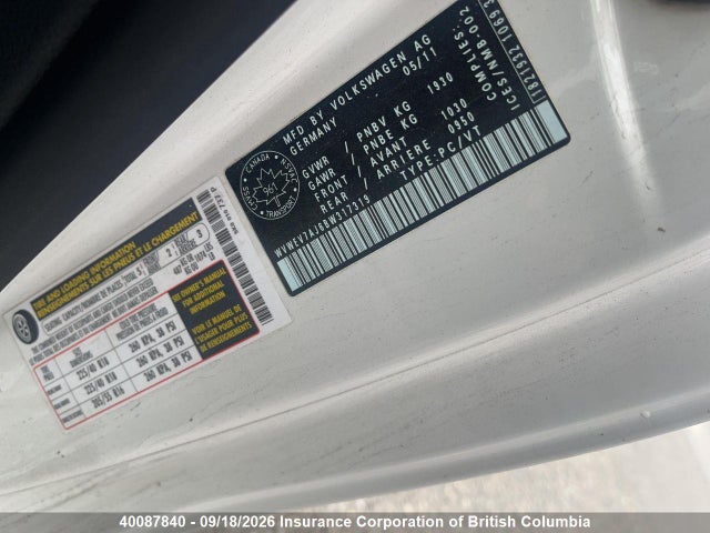 40087840 :رقم المزاد ، WVWEV7AJ6BW317319 vin ، 2011 Volkswagen Gti مزاد بيع
