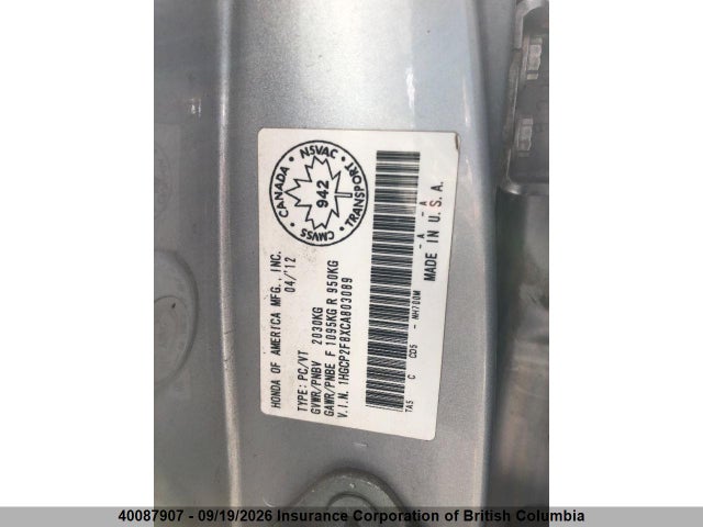 Aukcja sprzedaży 2012 Honda Accord Exl, vin: 1HGCP2F8XCA803089, numer aukcji: 40087907