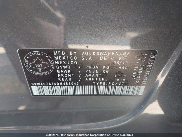 Продаж на аукціоні авто 2013 Volkswagen Jetta Gli, vin: 3VW4S7AJ4DM453047, номер лоту: 40082878