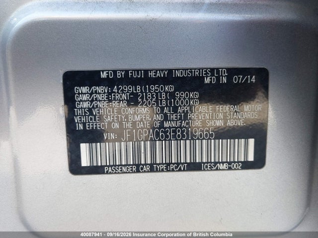 Subaru Impreza 2.0i Touring Package 2014 JF1GPAC63E8319665 Image 9