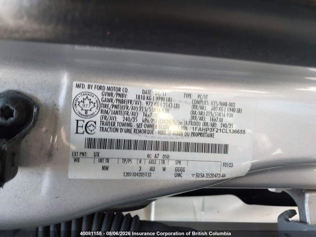 40081158 :رقم المزاد ، 1FAHP3F21CL136655 vin ، 2012 Ford Focus Se مزاد بيع