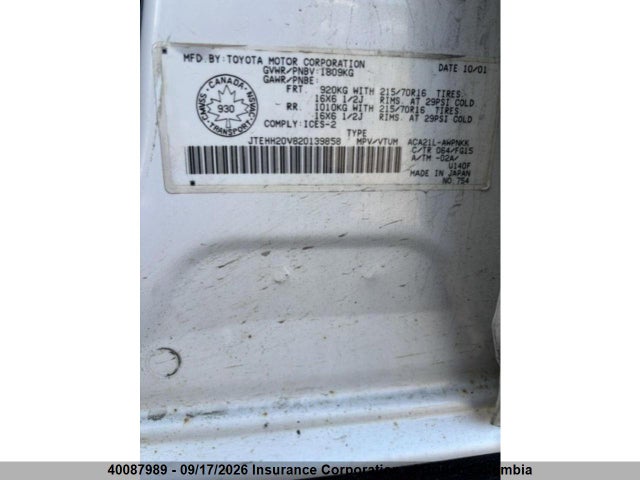 Продажа на аукционе авто 2002 Toyota Rav4, vin: JTEHH20V820139858, номер лота: 40087989