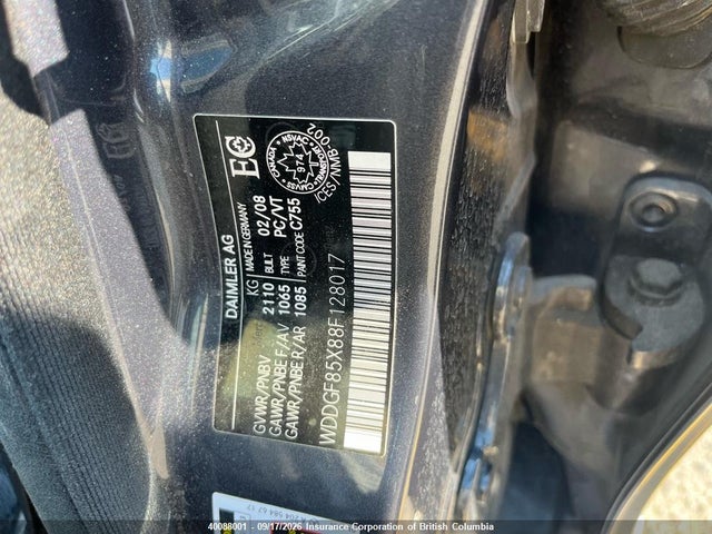 2008 Mercedes-benz C 230 4mati მანქანა იყიდება აუქციონზე, vin: WDDGF85X88F128017, აუქციონის ნომერი: 40088001